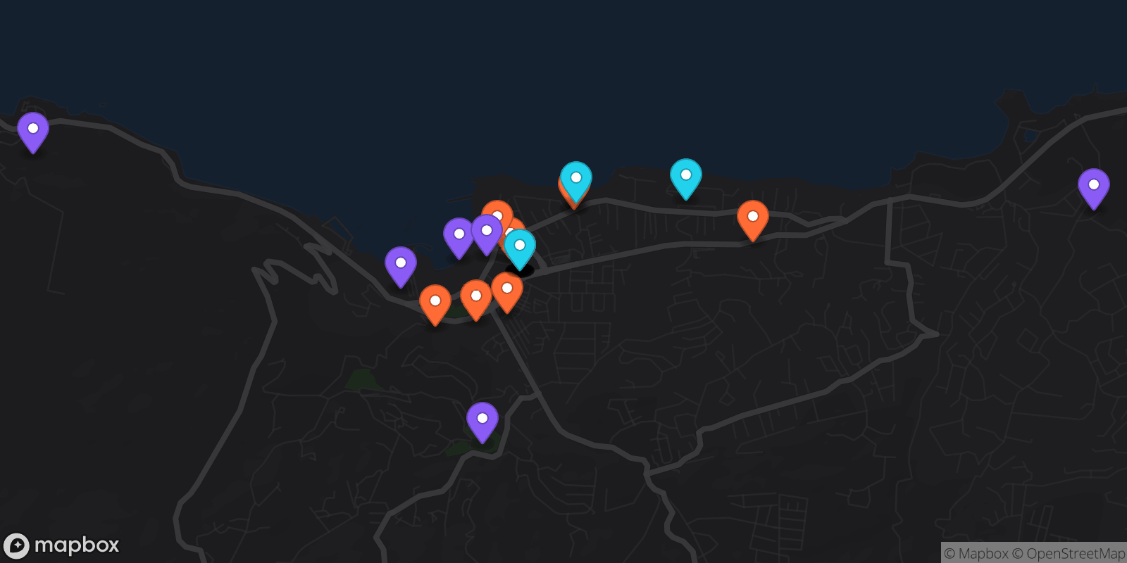 Map showing 30 locations