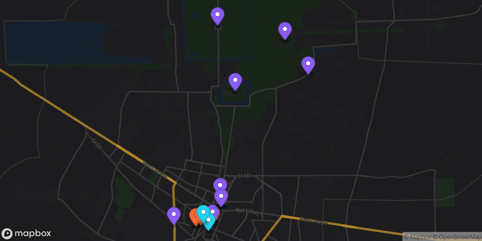 Map showing 19 locations