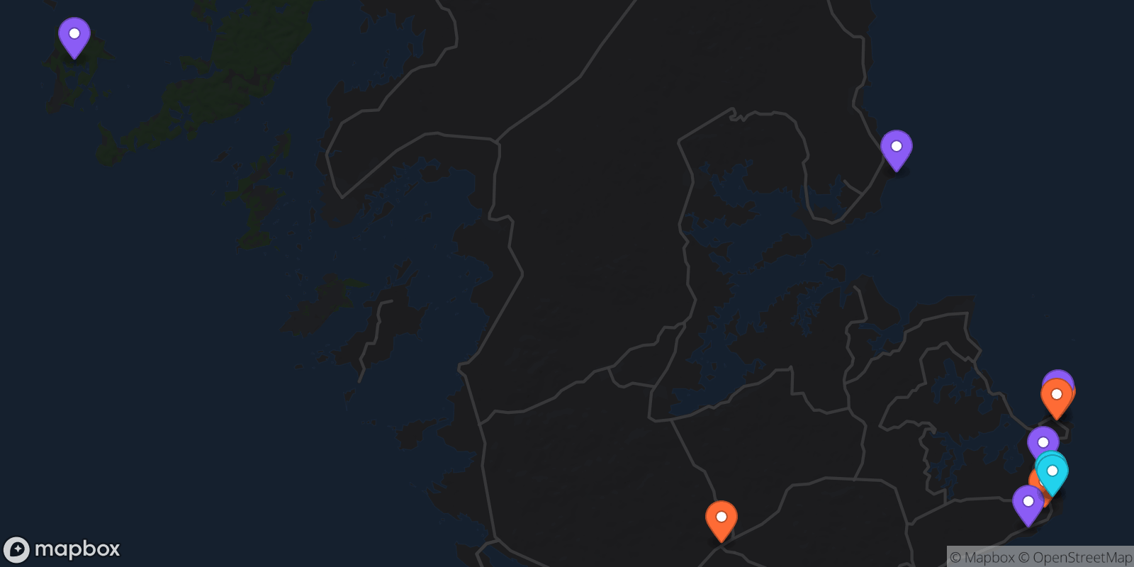 Map showing 12 locations