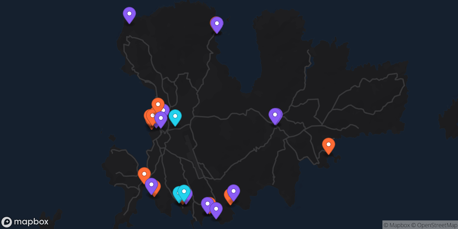 Map showing 31 locations