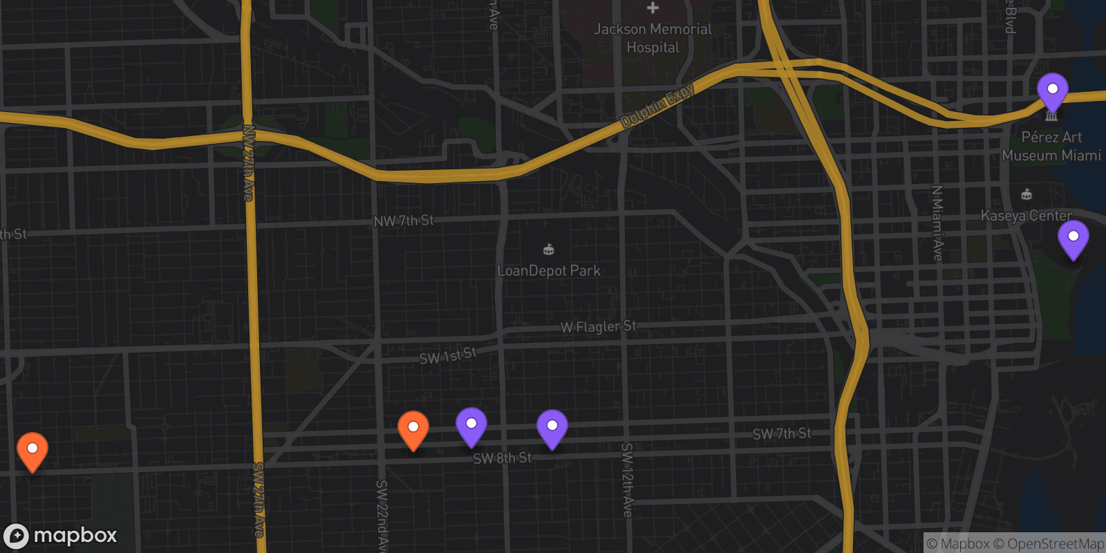 Map showing 6 locations