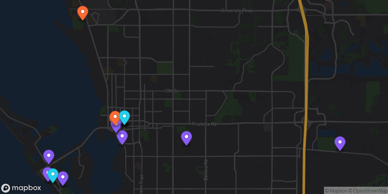 Map showing 16 locations