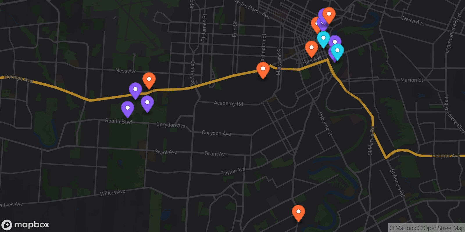 Map showing 15 locations