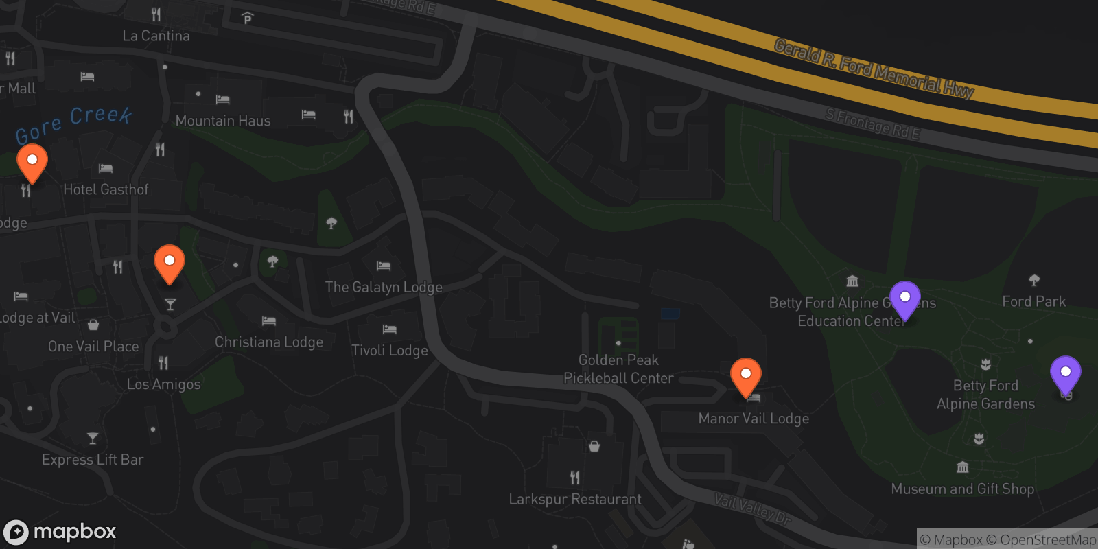Map showing 5 locations