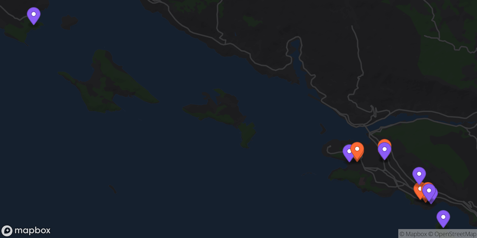 Map showing 15 locations