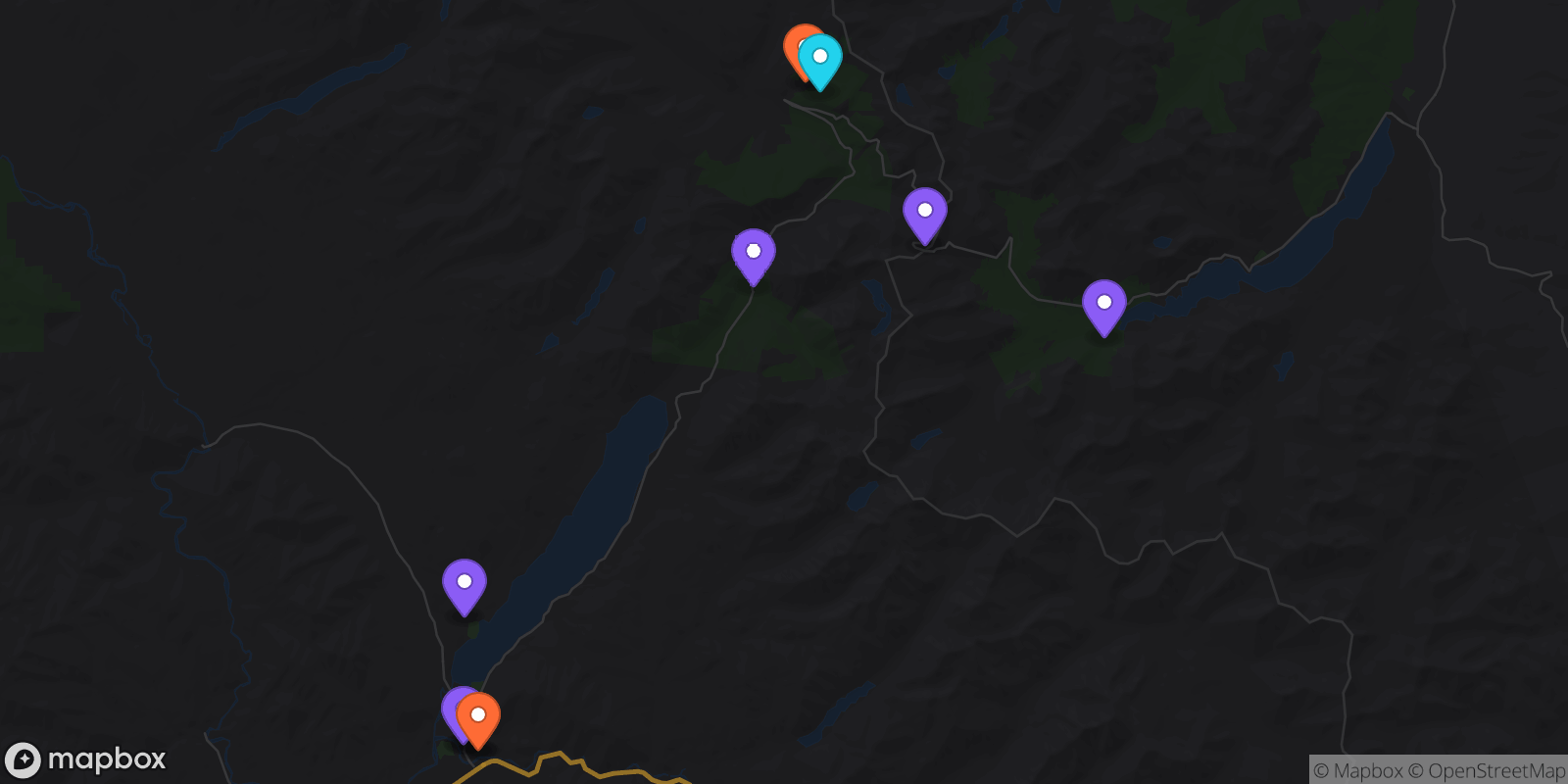 Map showing 10 locations