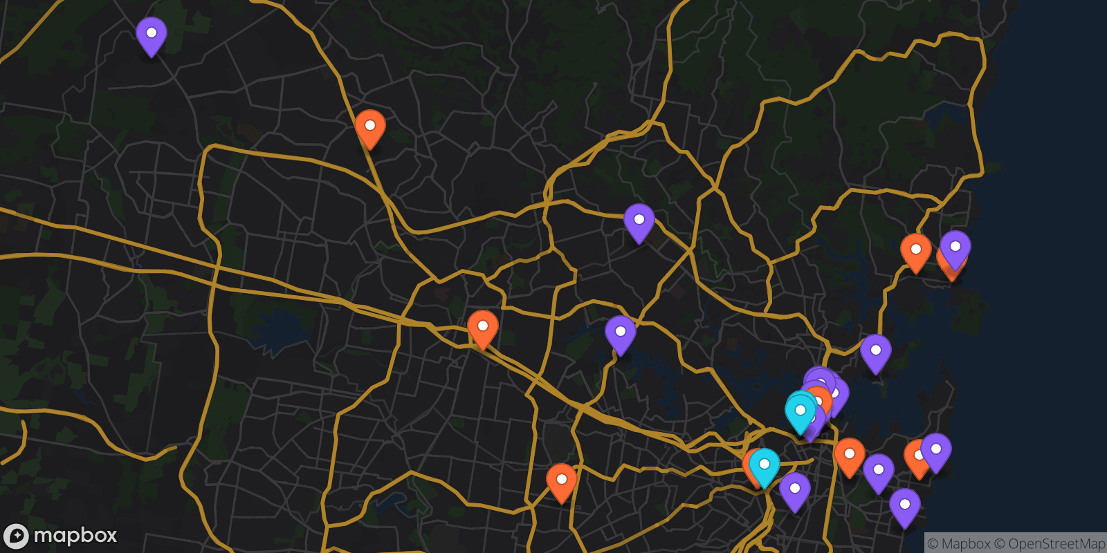 Map showing 36 locations