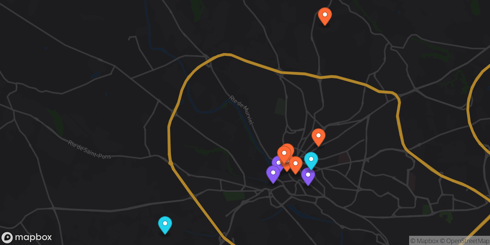 Map showing 12 locations