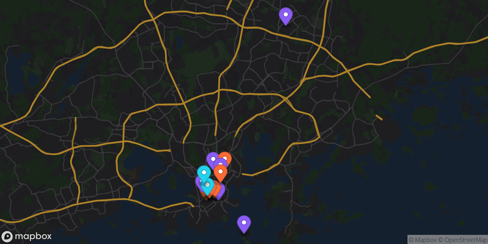 Map showing 18 locations