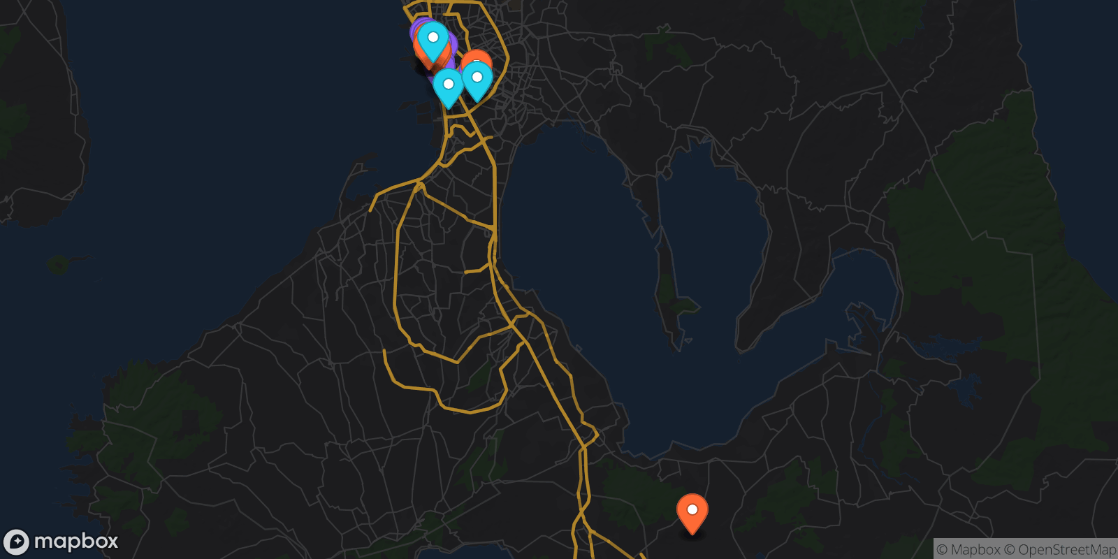 Map showing 28 locations