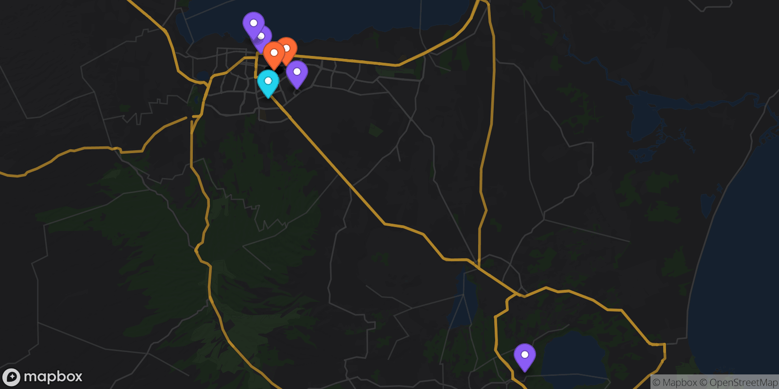Map showing 17 locations
