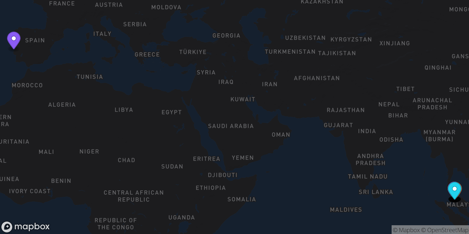 Map showing 22 locations
