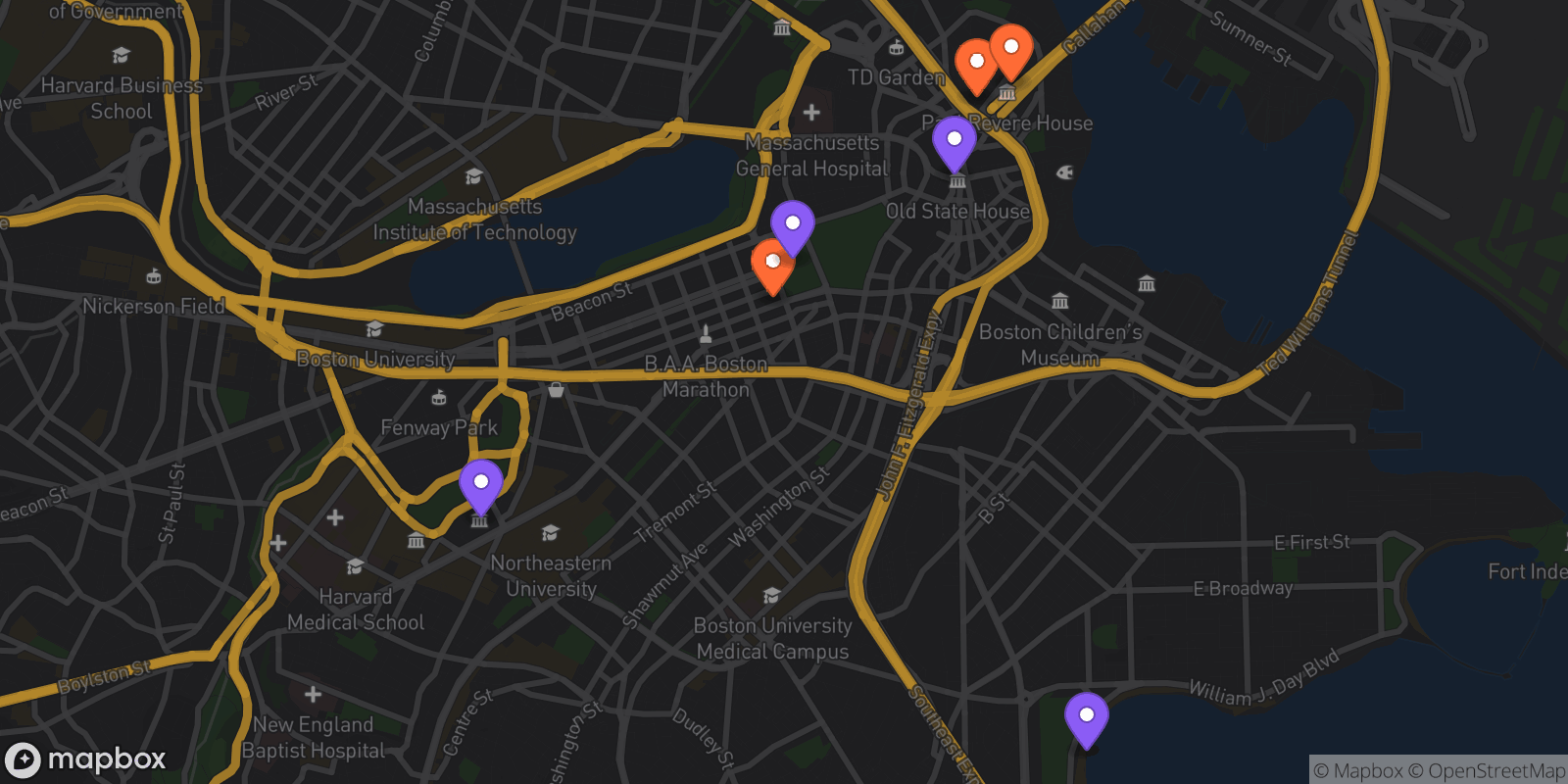 Map showing 7 locations