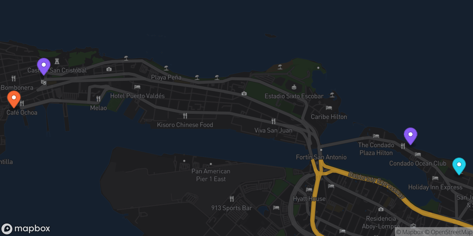 Map showing 4 locations
