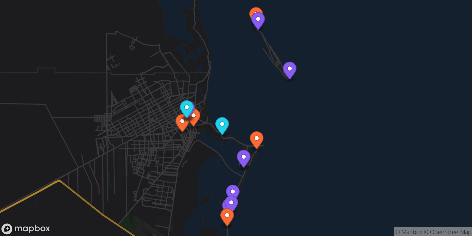 Map showing 16 locations