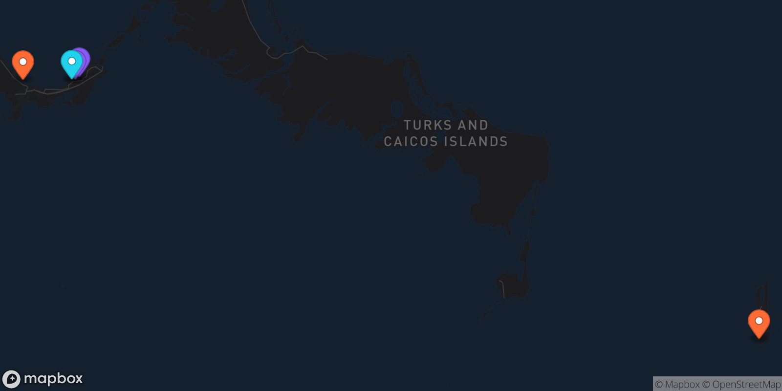 Map showing 5 locations