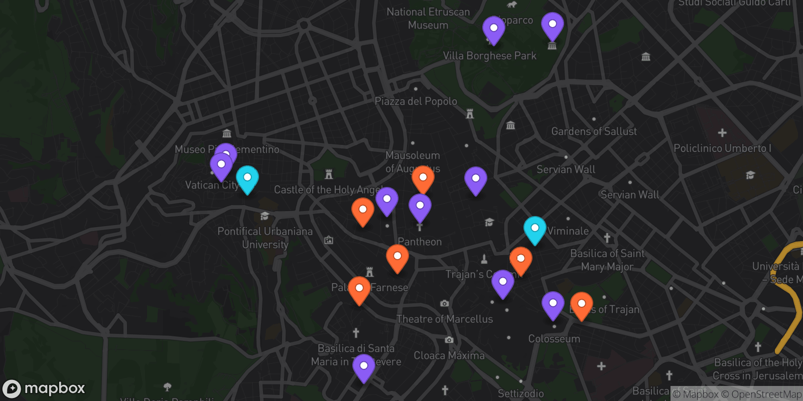 Map showing 18 locations