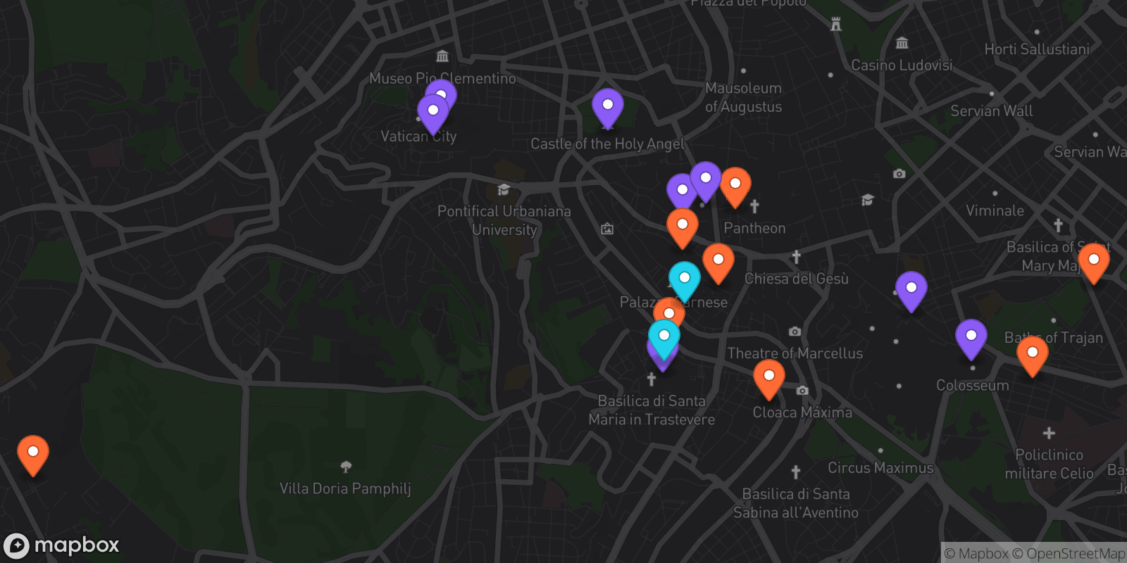 Map showing 18 locations
