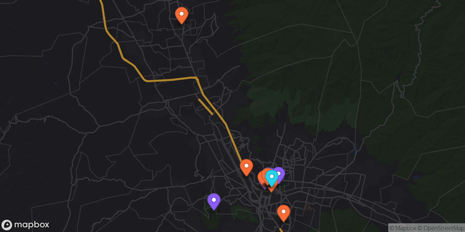 Map showing 16 locations
