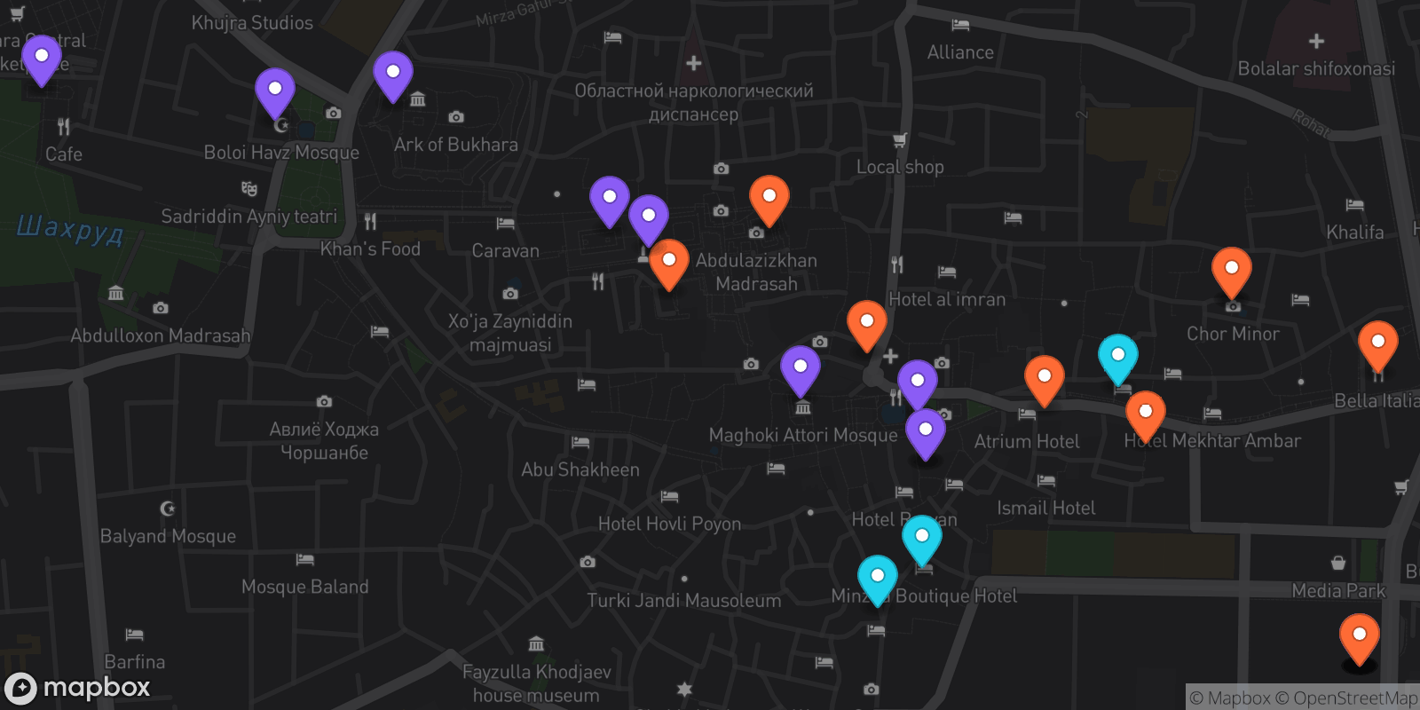 Map showing 27 locations
