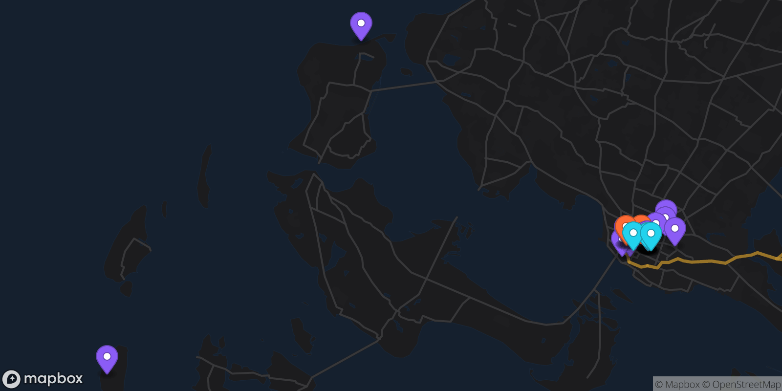 Map showing 33 locations