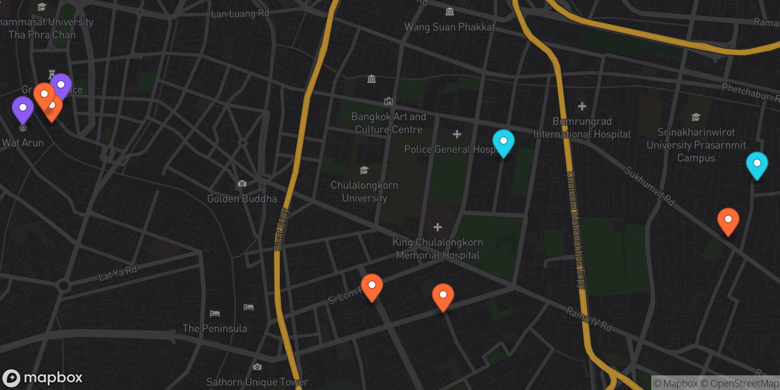 Map showing 10 locations