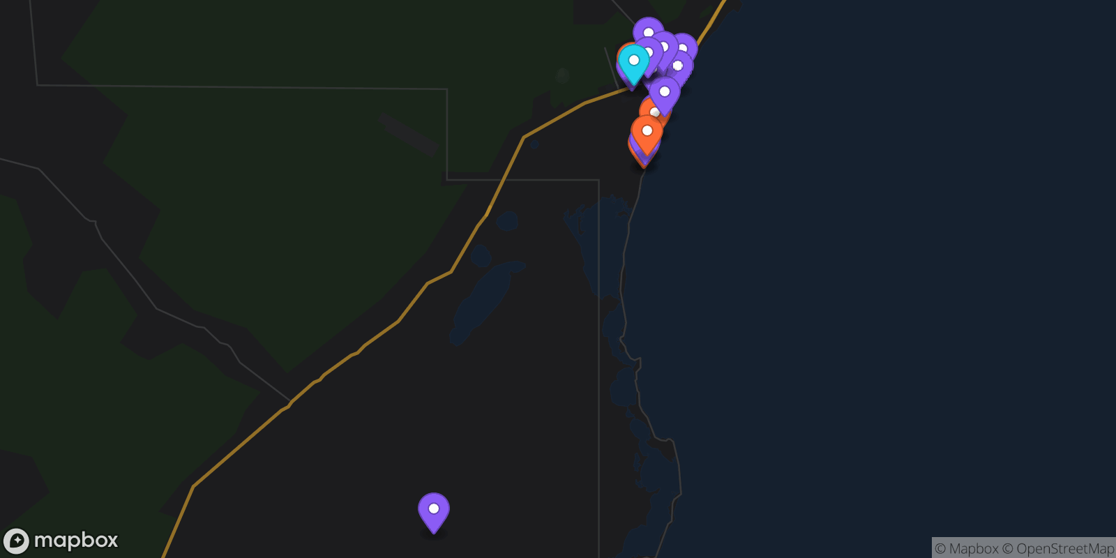 Map showing 23 locations
