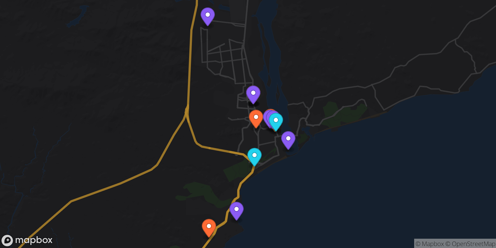 Map showing 16 locations