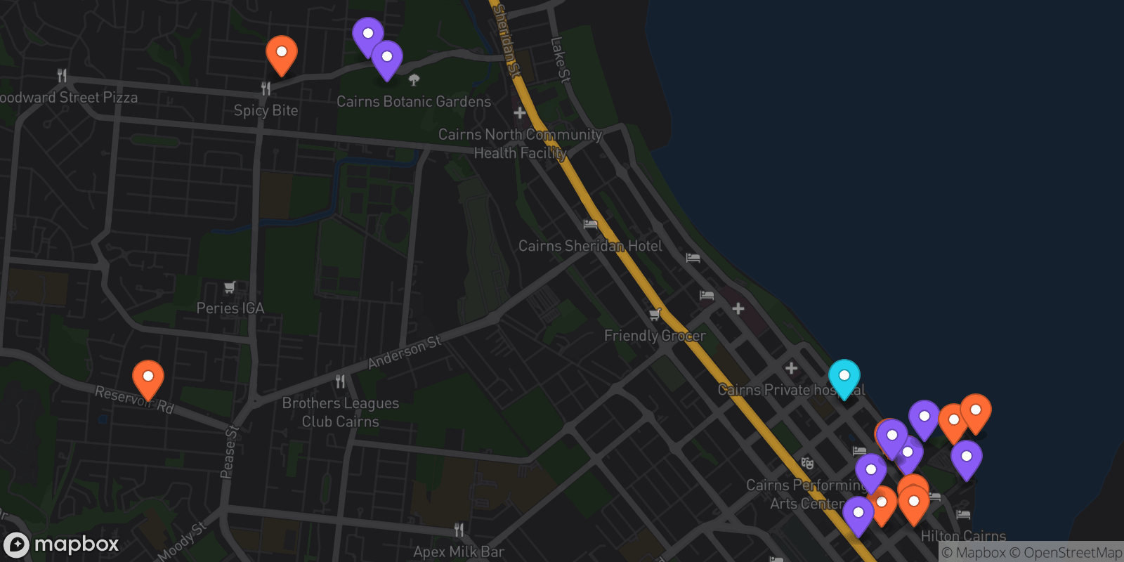Map showing 18 locations