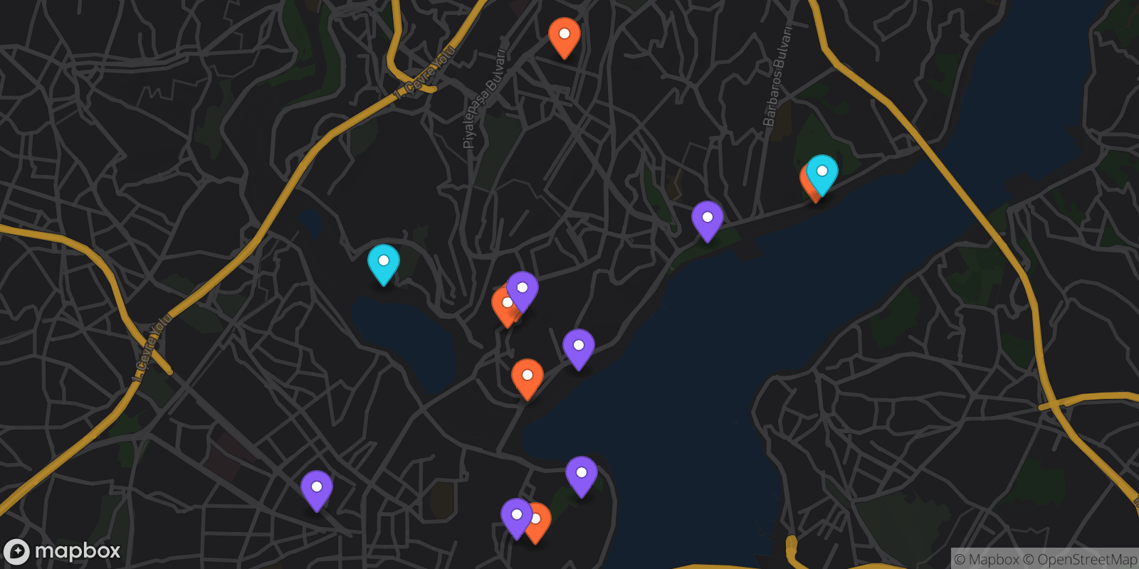 Map showing 14 locations