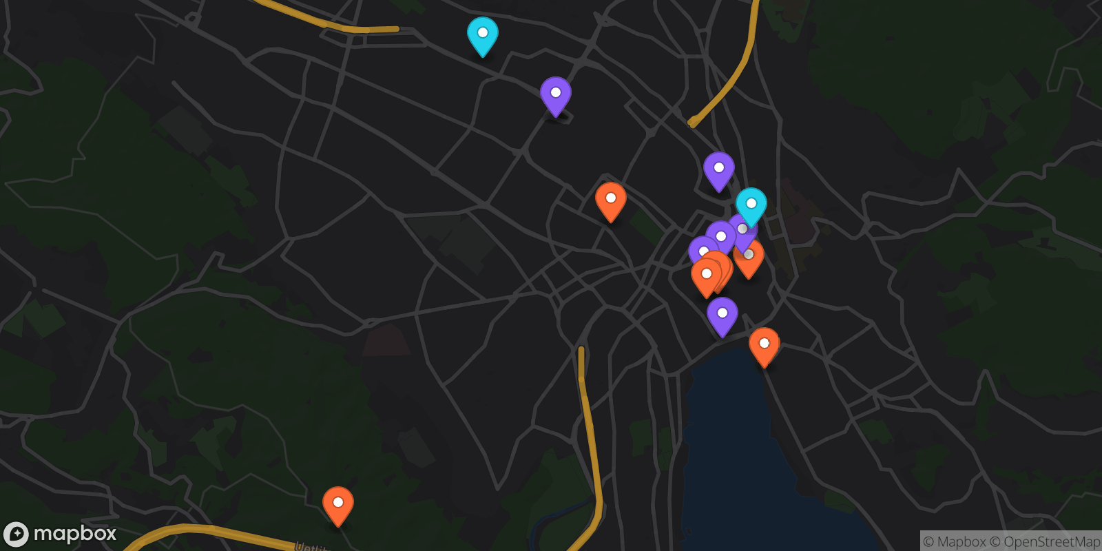 Map showing 16 locations