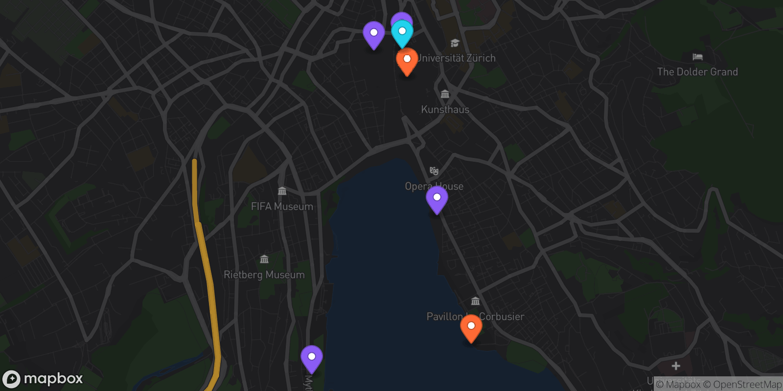 Map showing 7 locations