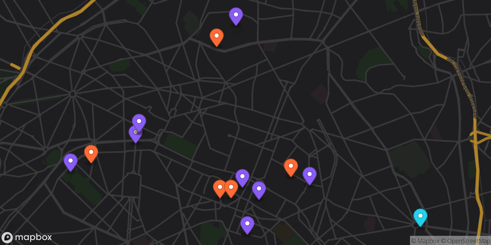 Map showing 15 locations