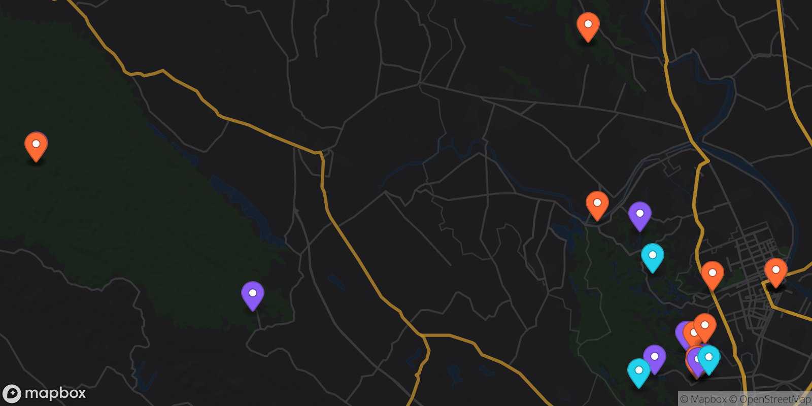 Map showing 28 locations