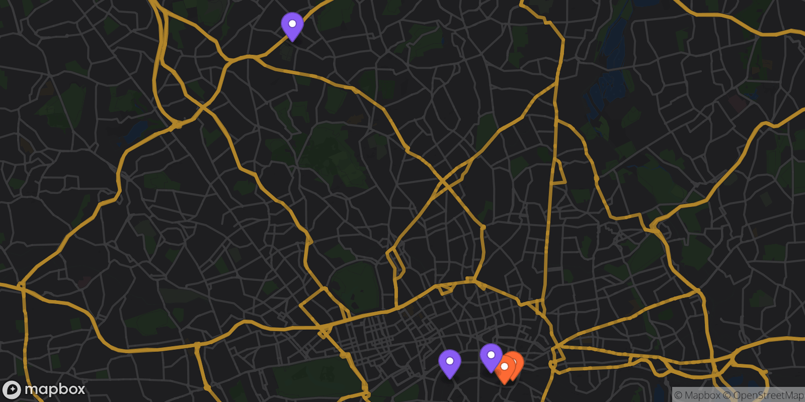 Map showing 5 locations