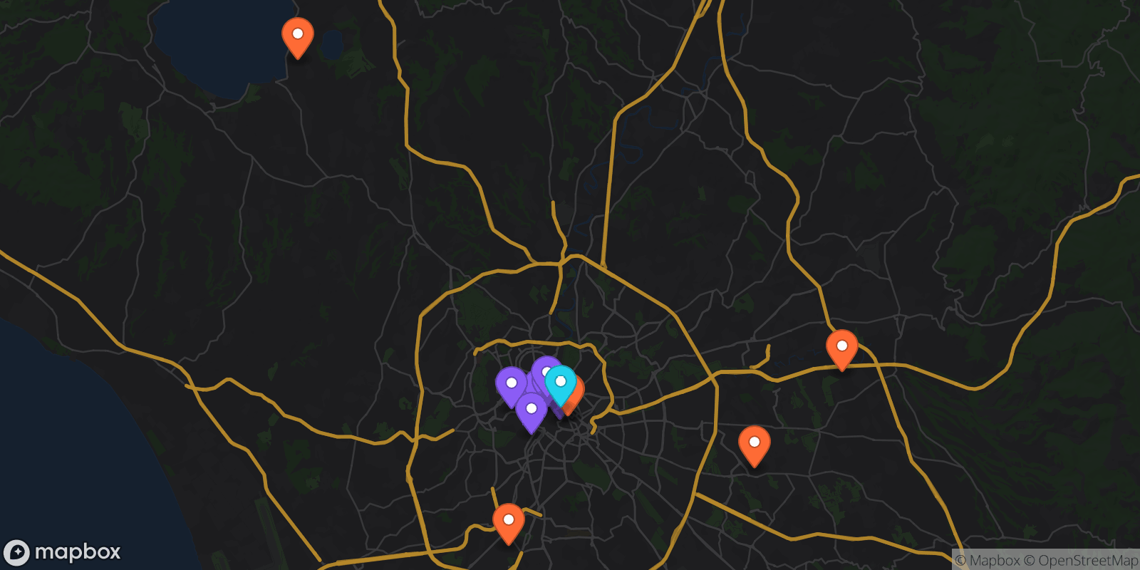Map showing 14 locations