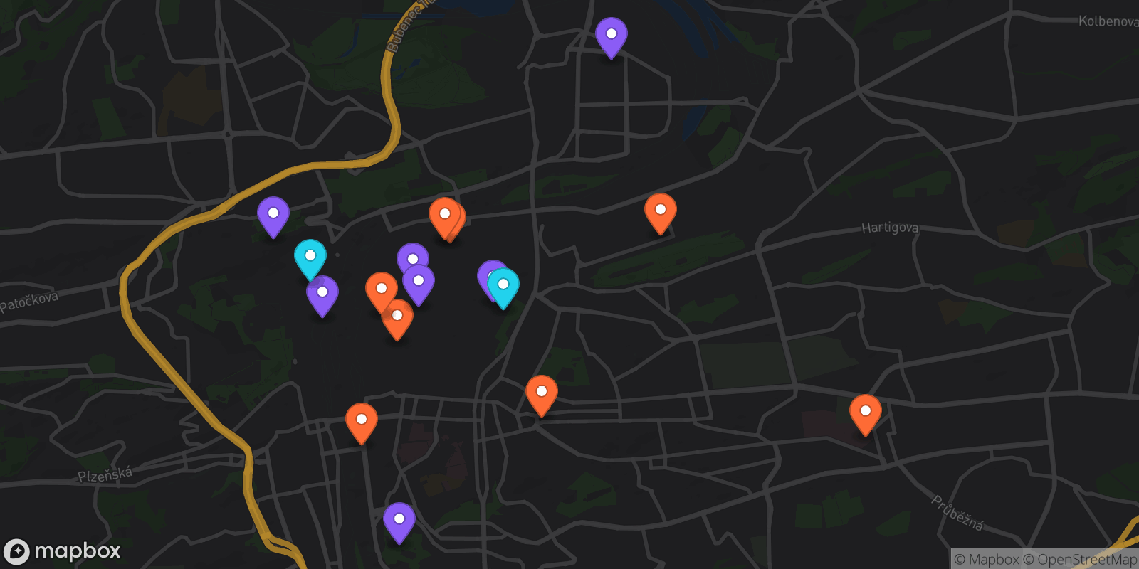Map showing 17 locations