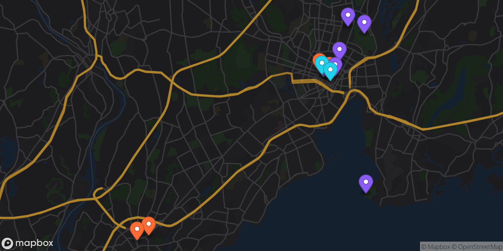 Map showing 17 locations