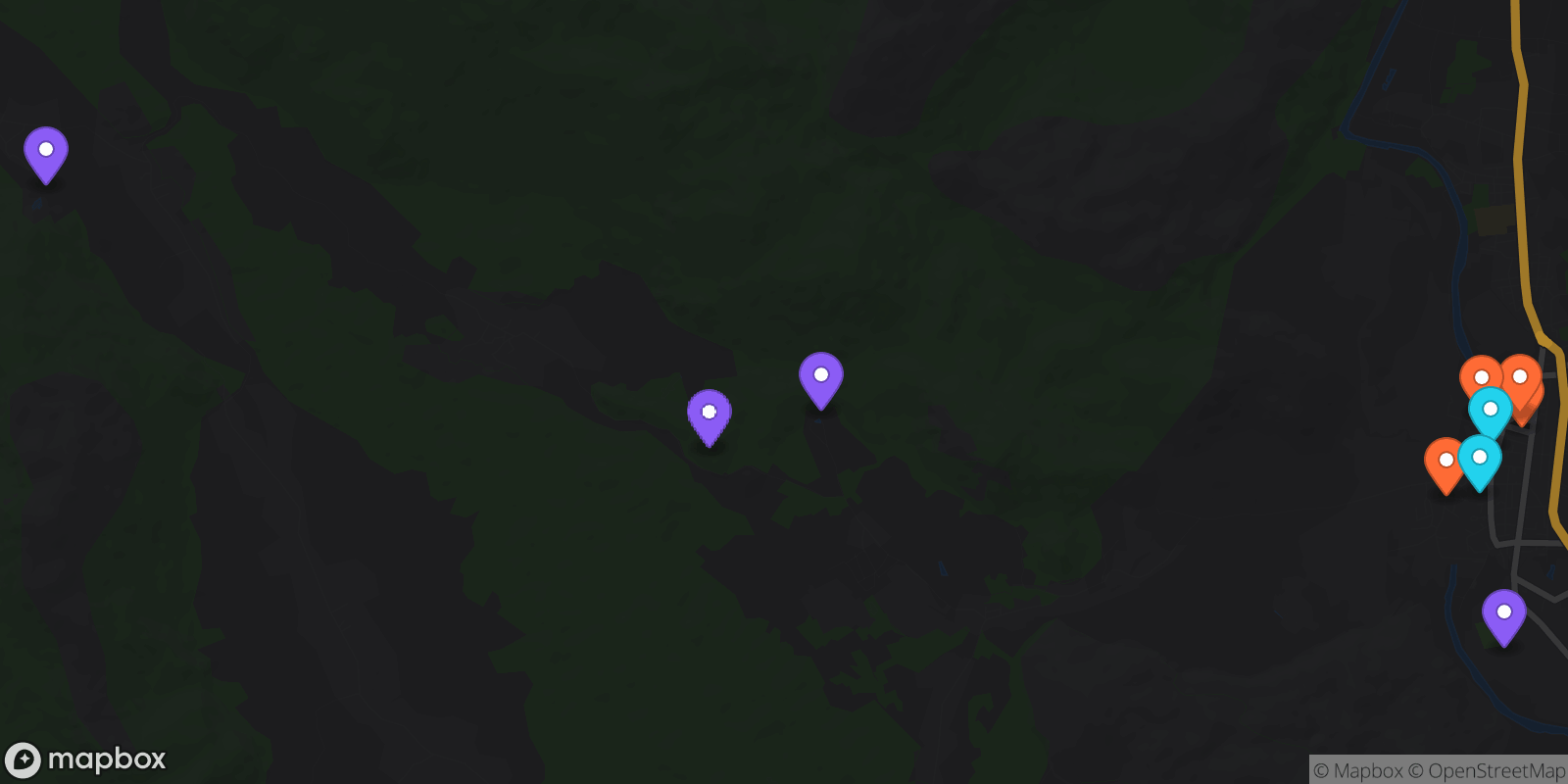 Map showing 10 locations