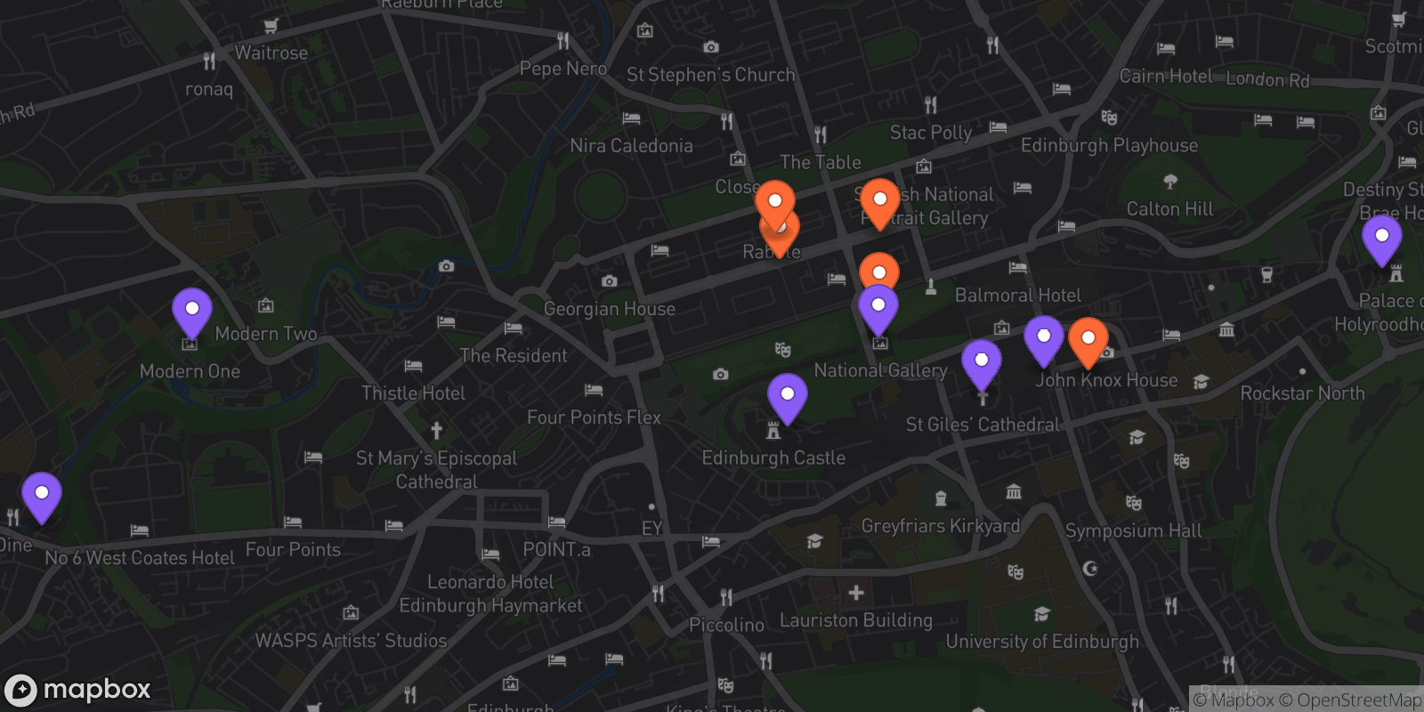 Map showing 12 locations