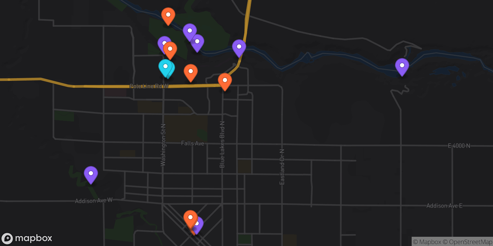 Map showing 16 locations