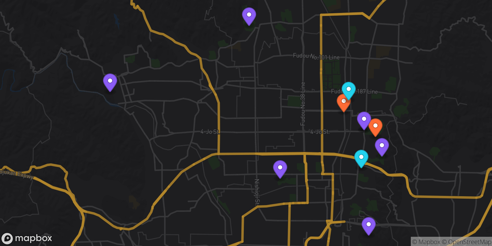 Map showing 11 locations