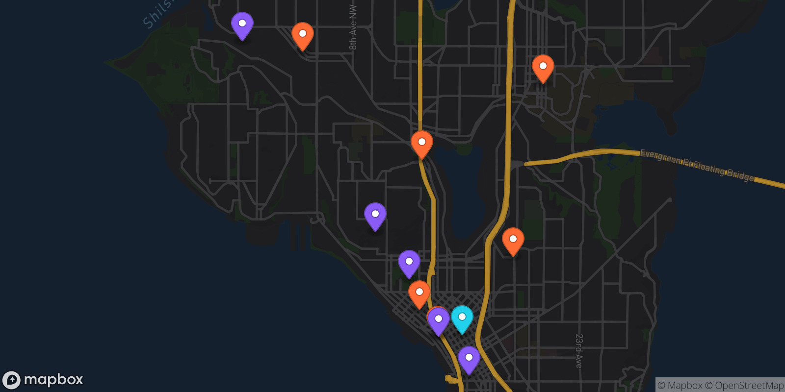 Map showing 12 locations