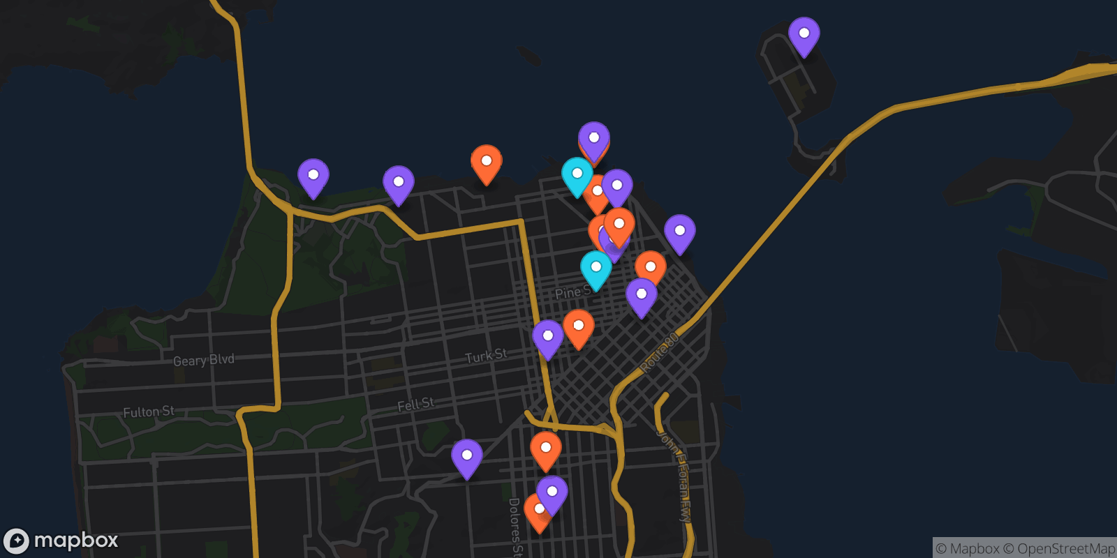 Map showing 22 locations