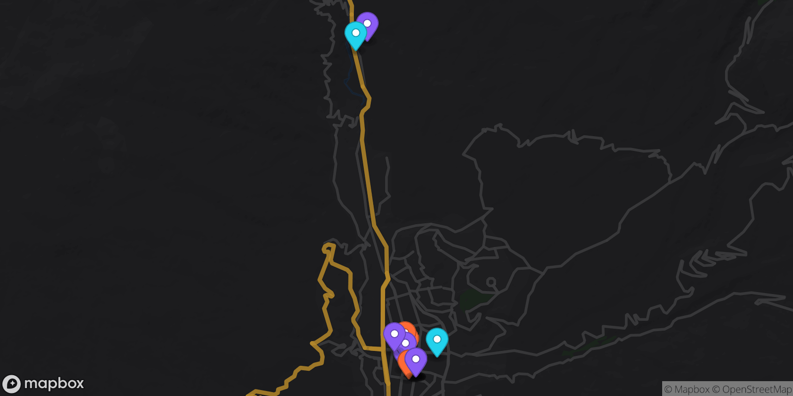 Map showing 16 locations