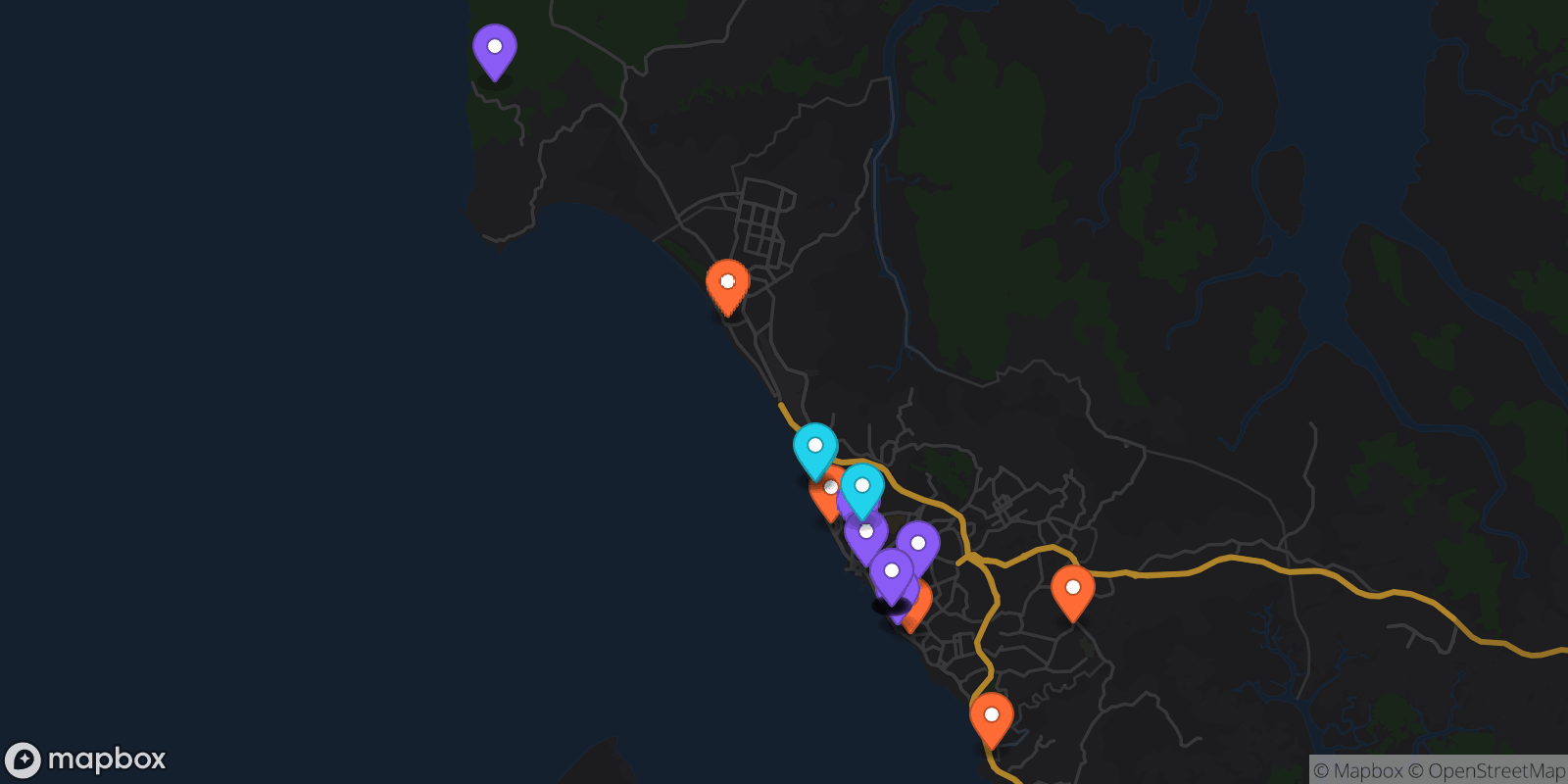 Map showing 23 locations