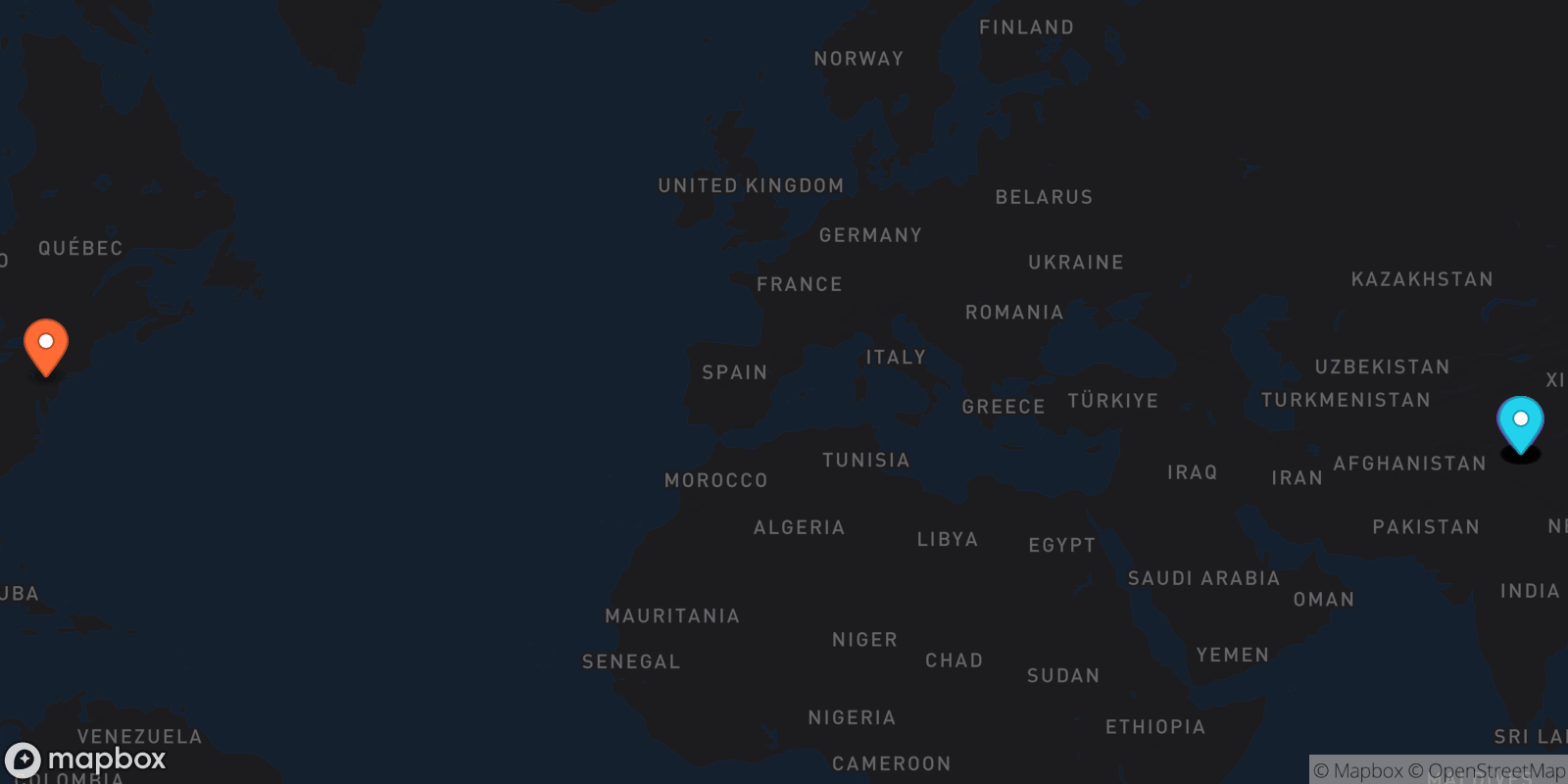 Map showing 15 locations