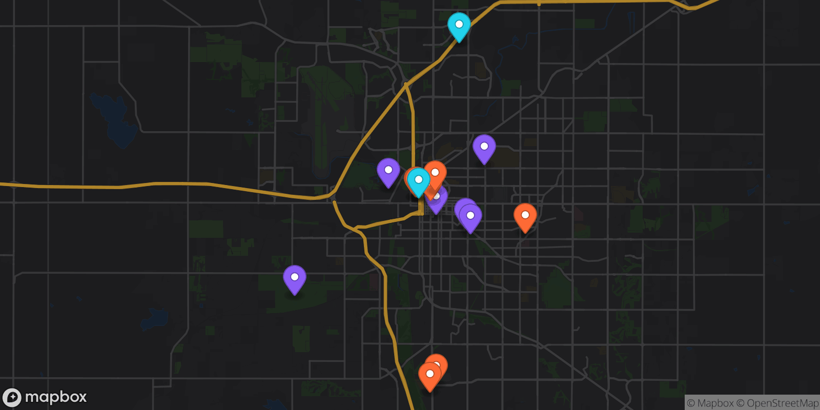 Map showing 15 locations