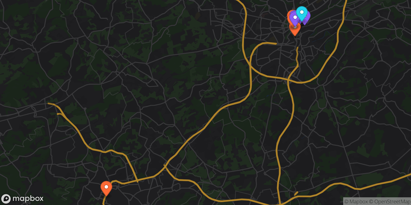 Map showing 10 locations