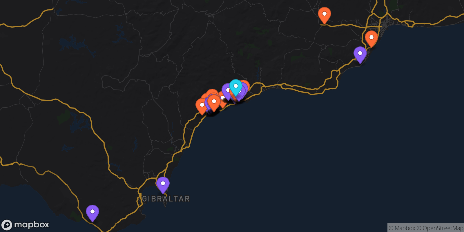 Map showing 62 locations